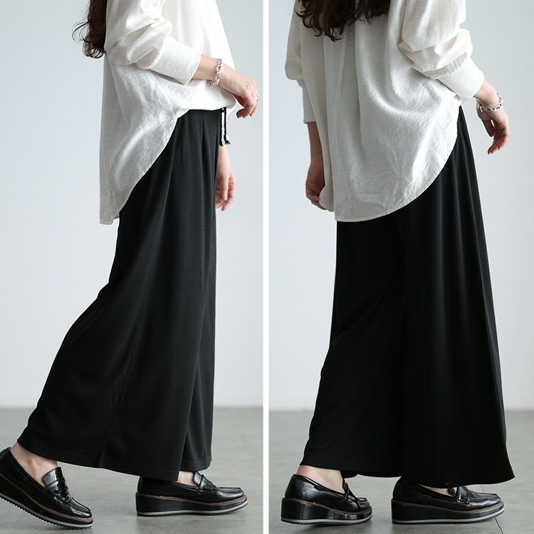 大きいサイズ レディース ウエストタックワイドフレアパンツ