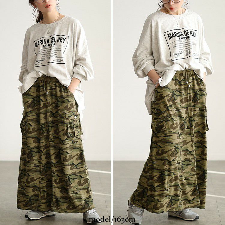 大きいサイズ レディース 迷彩柄カーゴスカート