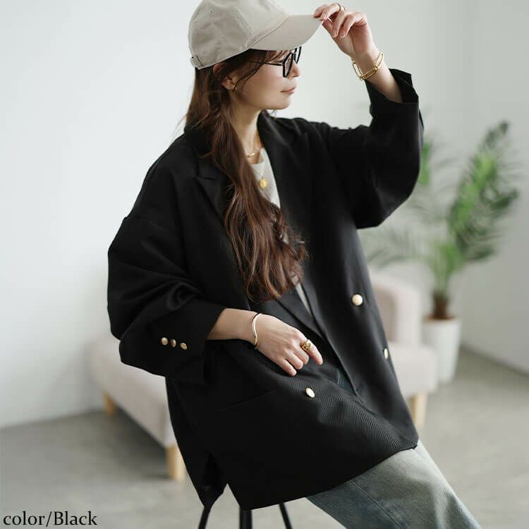 大きいサイズ レディース ダブルボタンワイドテーラードジャケット