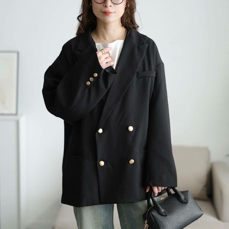 大きいサイズ レディース ダブルボタンワイドテーラードジャケット