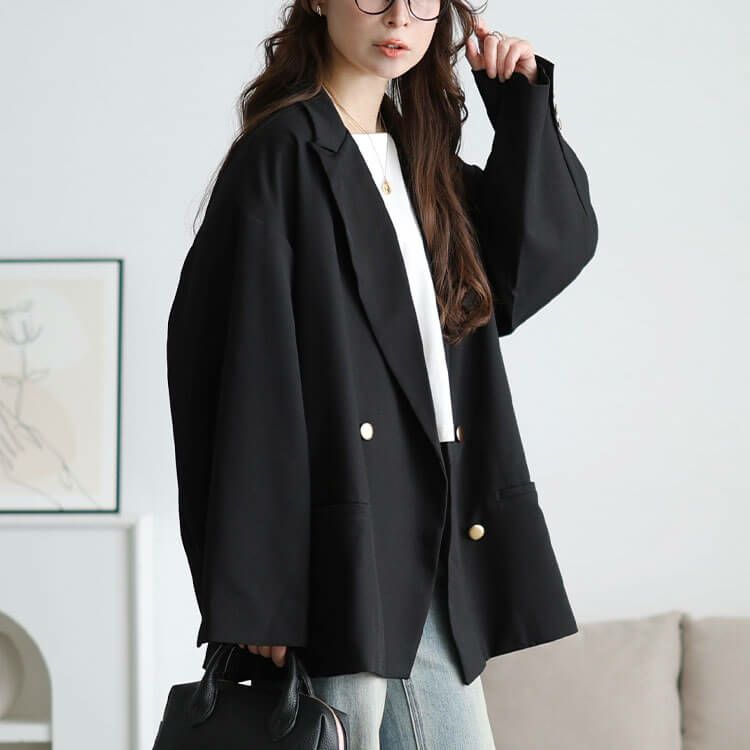 大きいサイズ レディース ダブルボタンワイドテーラードジャケット