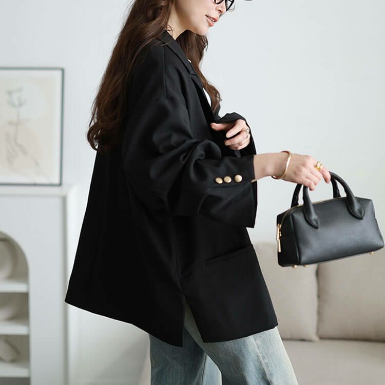 大きいサイズ レディース ダブルボタンワイドテーラードジャケット