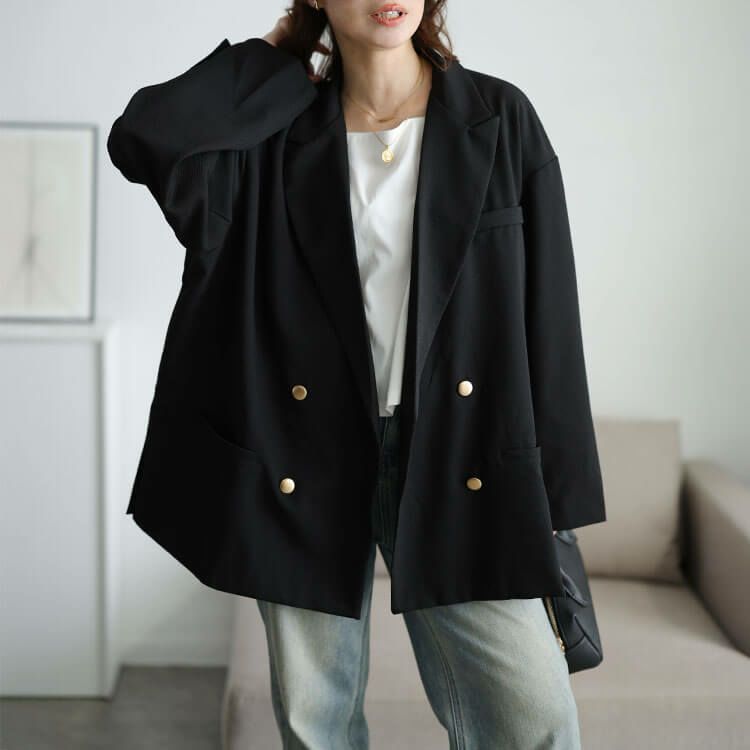 大きいサイズ レディース ダブルボタンワイドテーラードジャケット