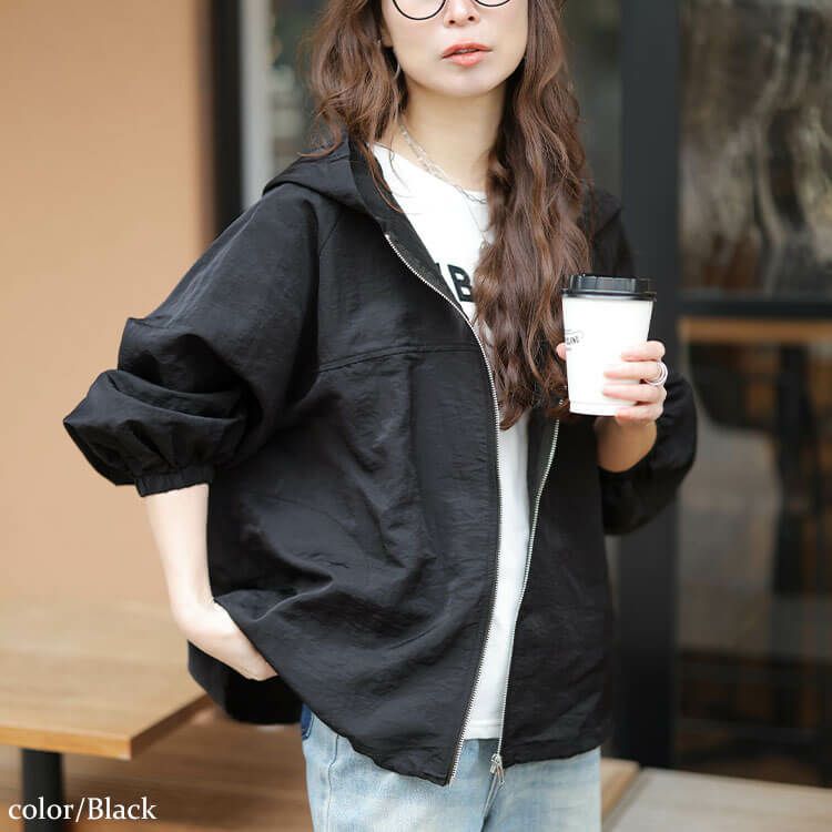 大きいサイズ レディース 撥水裾ドロストワイドマウンテンパーカー ブラック