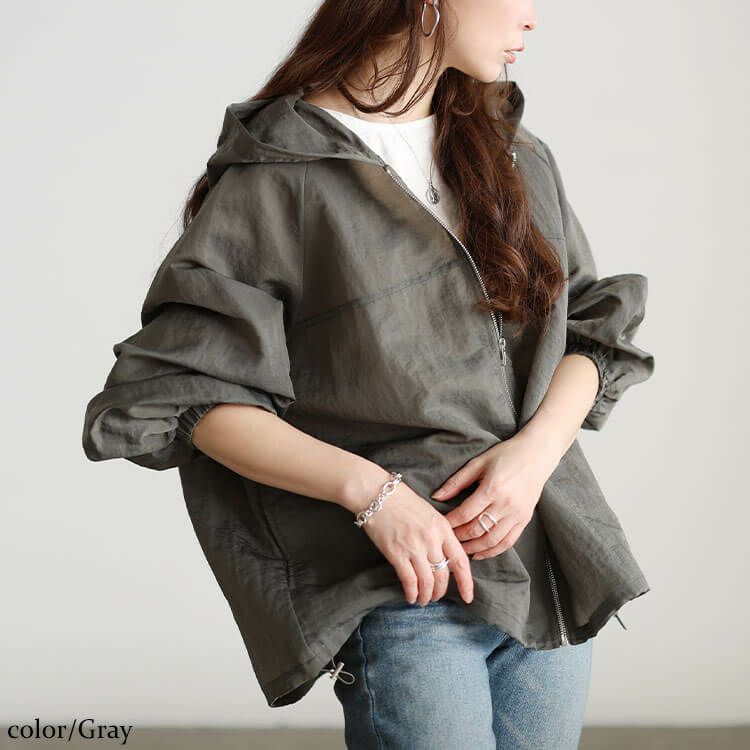 大きいサイズ レディース 撥水裾ドロストワイドマウンテンパーカー グレー