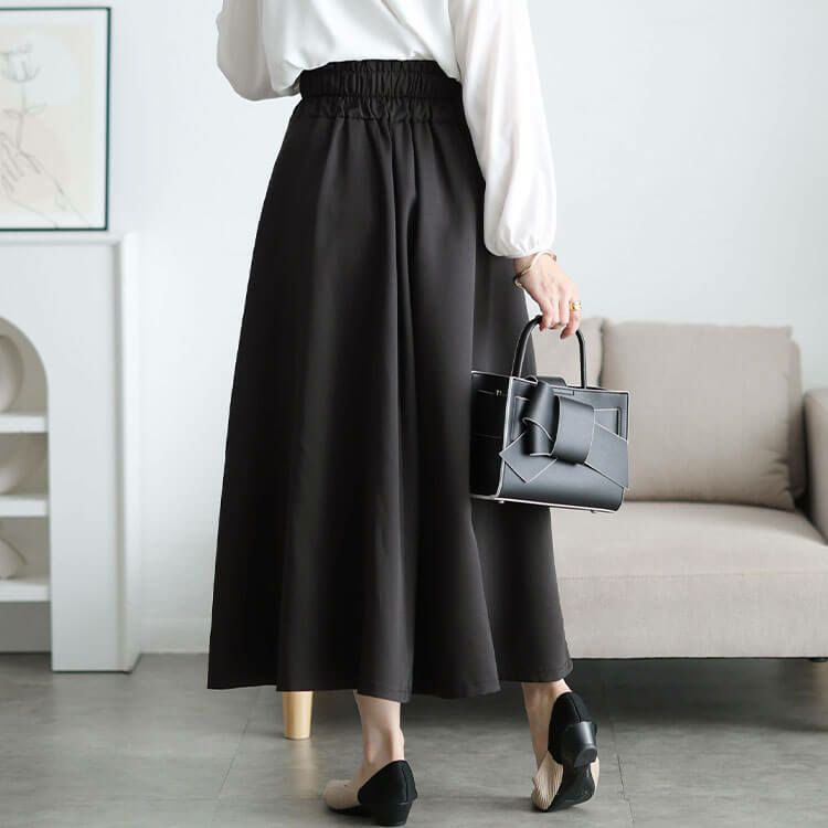 大きいサイズ レディース ストレッチツイルハイウエストフレアスカート ブラック