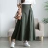 大きいサイズ レディース ストレッチツイルハイウエストフレアスカート グリーン