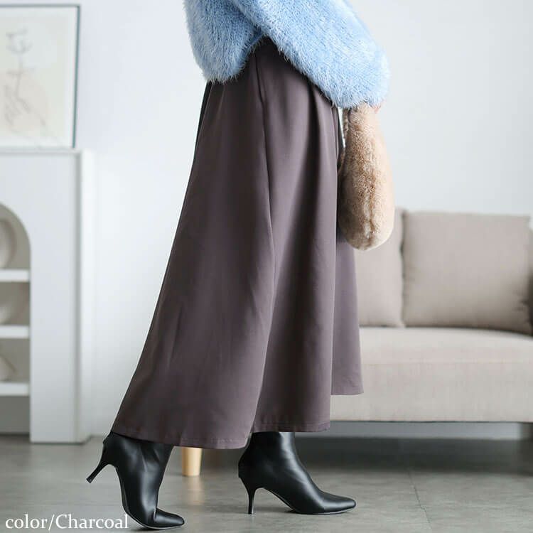 大きいサイズ レディース ストレッチツイルハイウエストフレアスカート チャコール