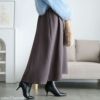 大きいサイズ レディース ストレッチツイルハイウエストフレアスカート チャコール