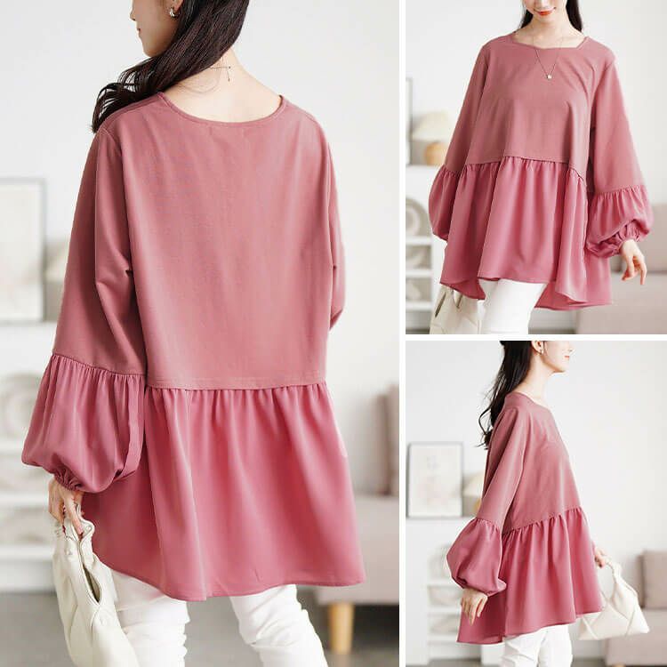 大きいサイズ レディース ヴィラーゴスリーブ異素材チュニック