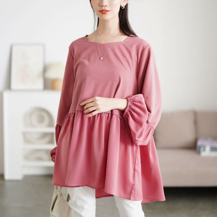 大きいサイズ レディース ヴィラーゴスリーブ異素材チュニック