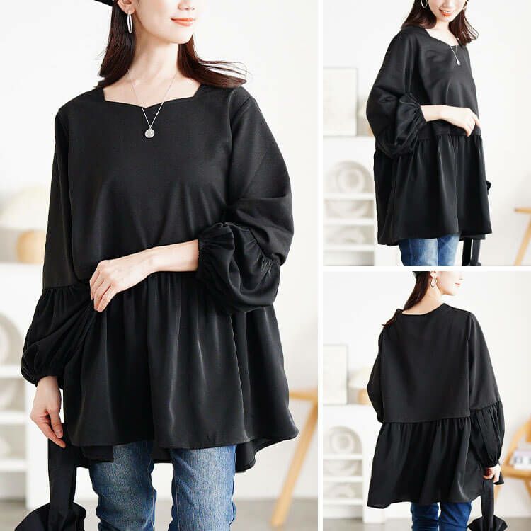 大きいサイズ レディース ヴィラーゴスリーブ異素材チュニック
