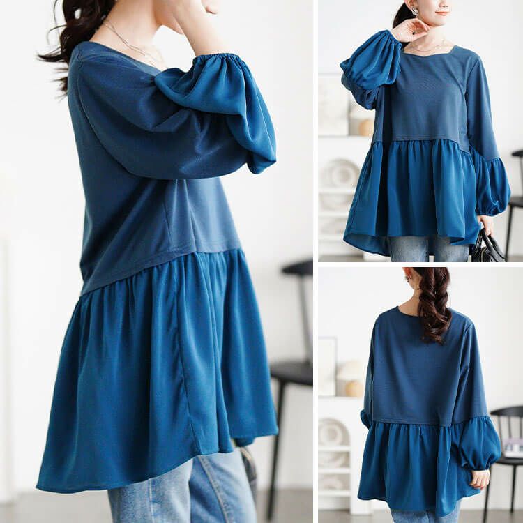 大きいサイズ レディース ヴィラーゴスリーブ異素材チュニック