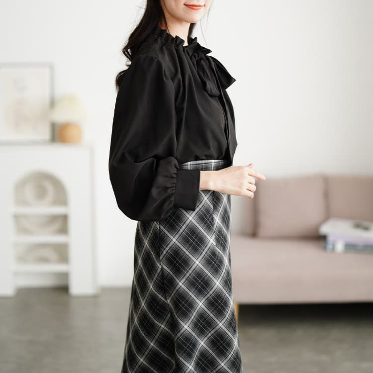 大きいサイズ レディース リボンタイフリルカラーブラウス