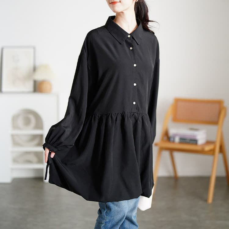 大きいサイズ レディース リボンカフスバルーンペプラムチュニック