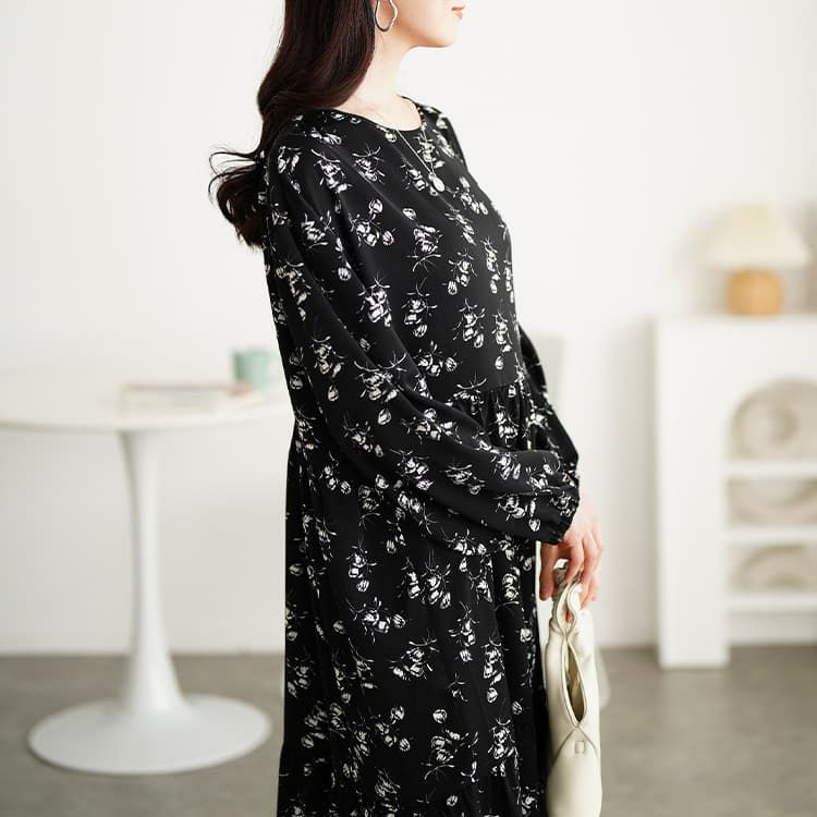 大きいサイズ レディース 花柄ティアードマキシワンピース