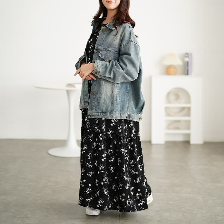 大きいサイズ レディース 花柄ティアードマキシワンピース