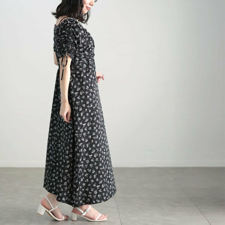 大きいサイズ レディース ギャザー花柄ワンピース