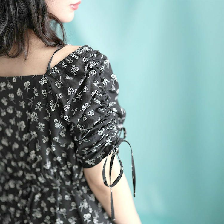 大きいサイズ レディース ギャザー花柄ワンピース