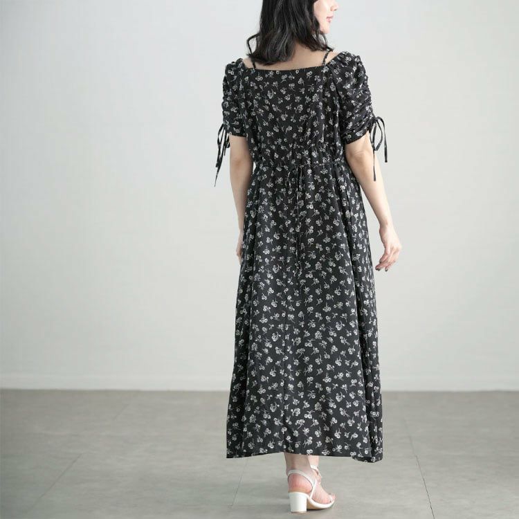 大きいサイズ レディース ギャザー花柄ワンピース