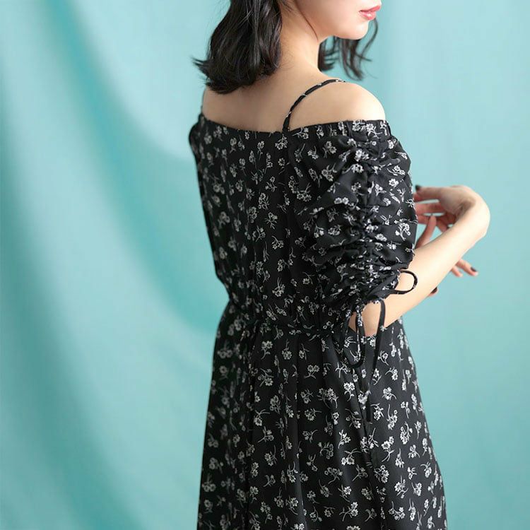 大きいサイズ レディース ギャザー花柄ワンピース