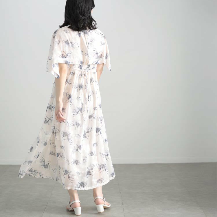 大きいサイズ レディース ケープスリーブフラワーワンピース