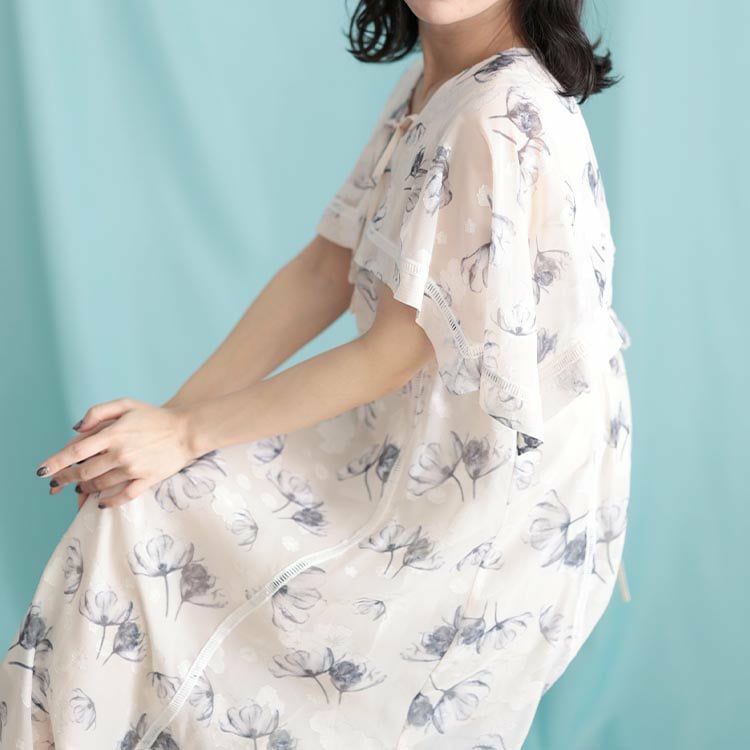 大きいサイズ レディース ケープスリーブフラワーワンピース
