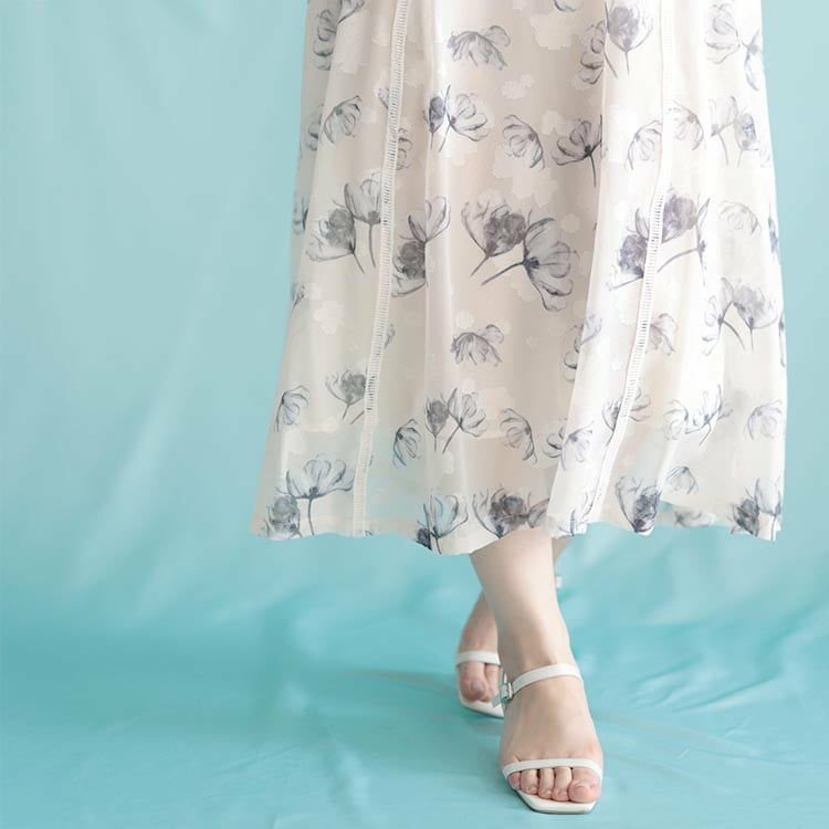 大きいサイズ レディース ケープスリーブフラワーワンピース