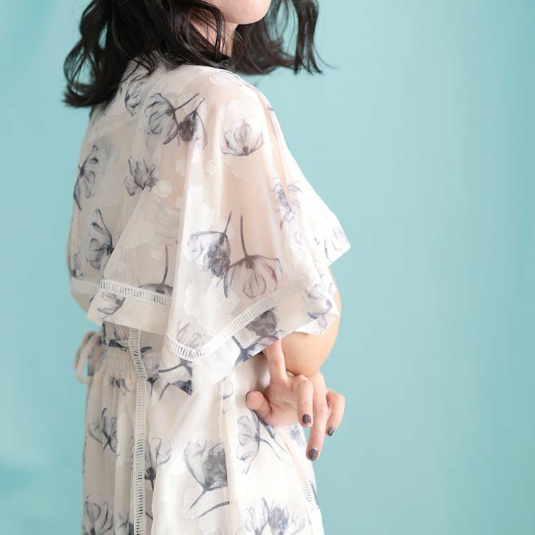 大きいサイズ レディース ケープスリーブフラワーワンピース