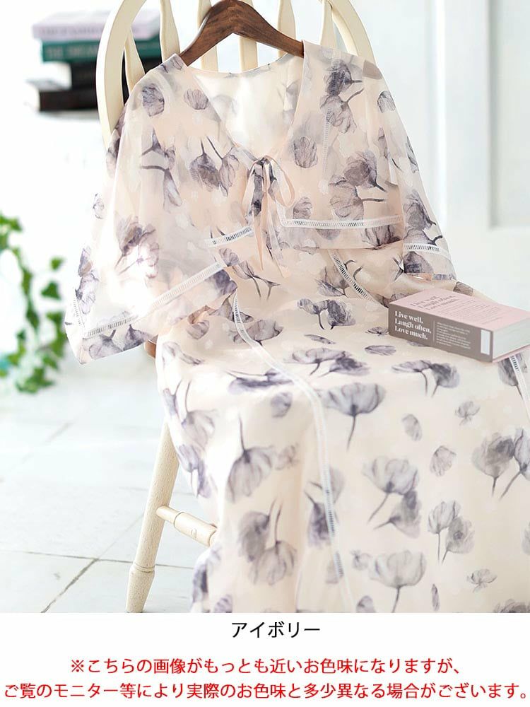 大きいサイズ レディース ケープスリーブフラワーワンピース