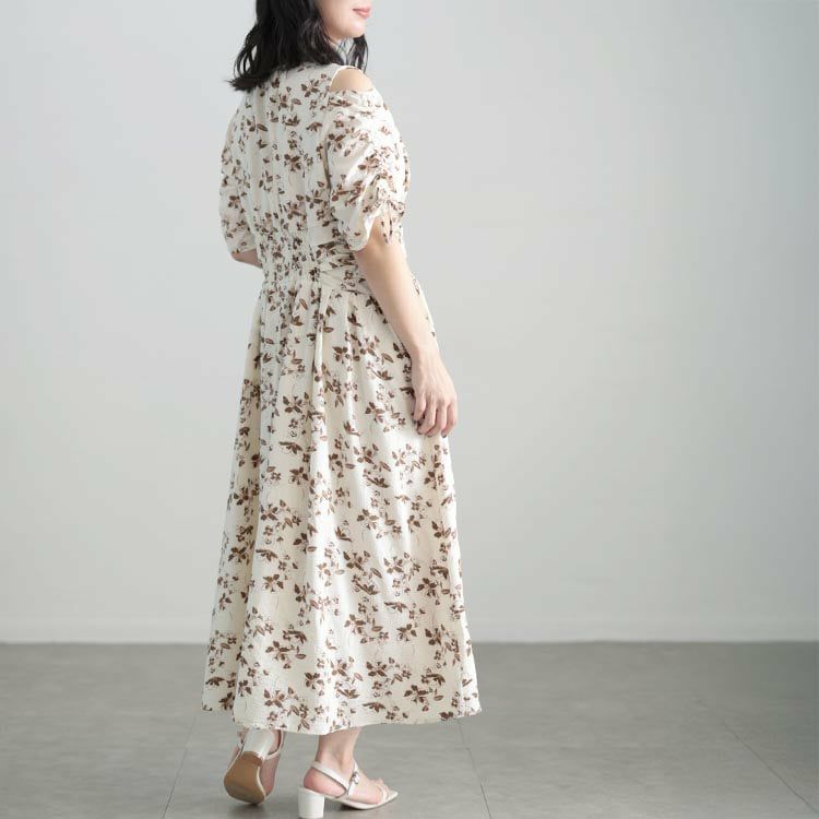 大きいサイズ レディース レトロフラワーウエストタックワンピース