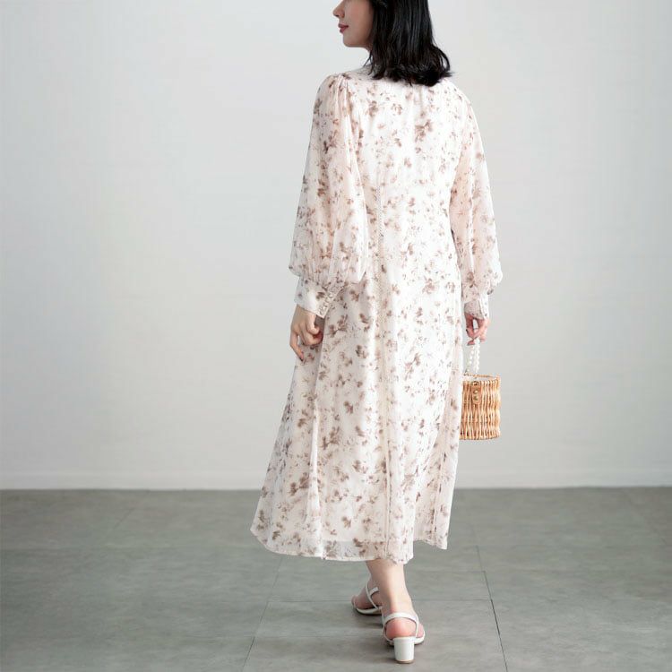 大きいサイズ レディース フラワープリントレース切替ワンピース