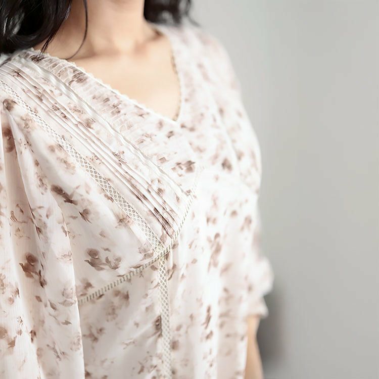 大きいサイズ レディース フラワープリントレース切替ワンピース