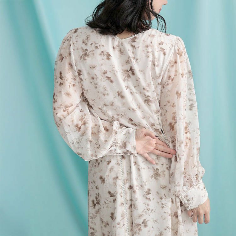 大きいサイズ レディース フラワープリントレース切替ワンピース