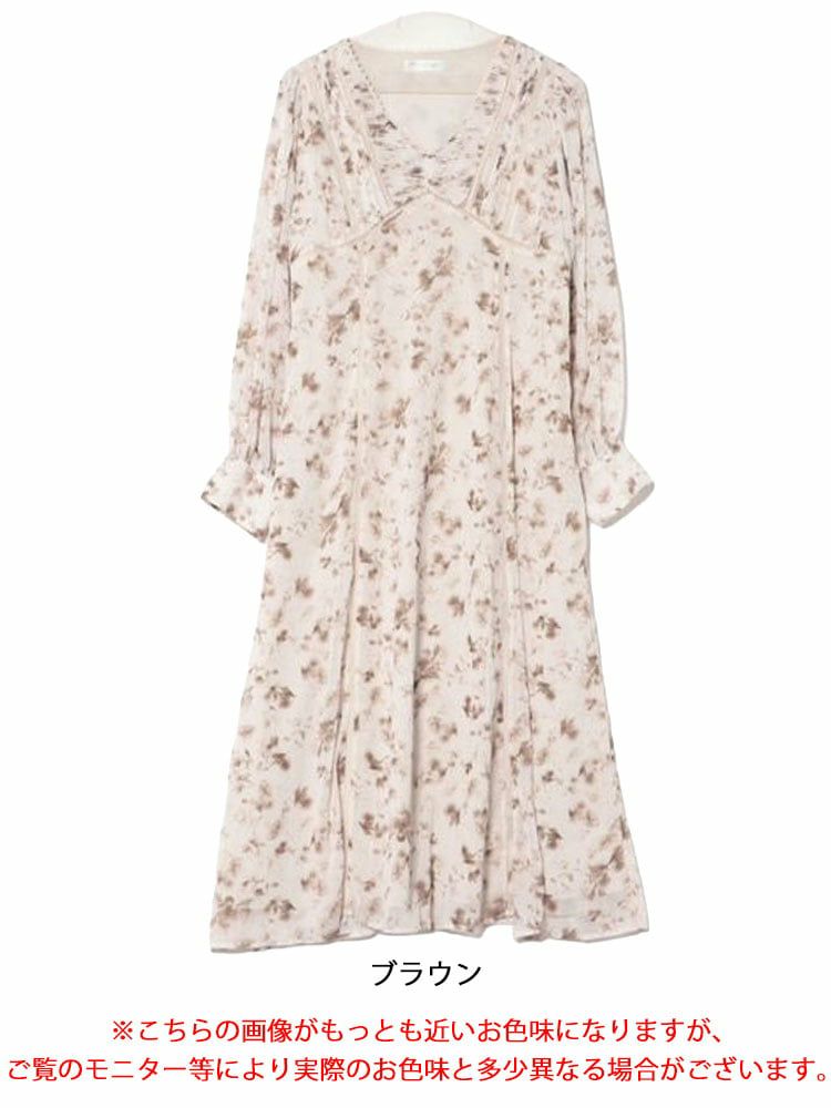 大きいサイズ レディース フラワープリントレース切替ワンピース