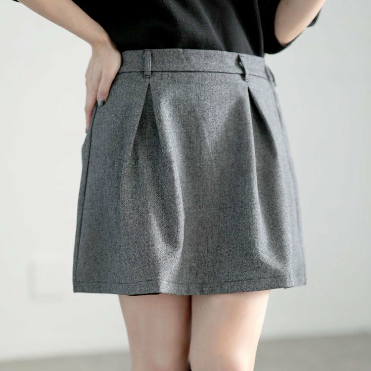 大きいサイズ レディース タックフレアミニスカート