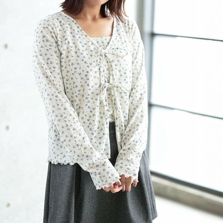 大きいサイズ レディース 小花柄メロウカーディガン＆キャミソール