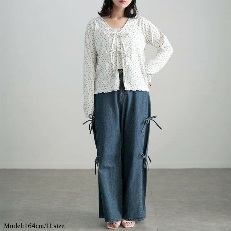 大きいサイズ レディース 小花柄メロウカーディガン＆キャミソール