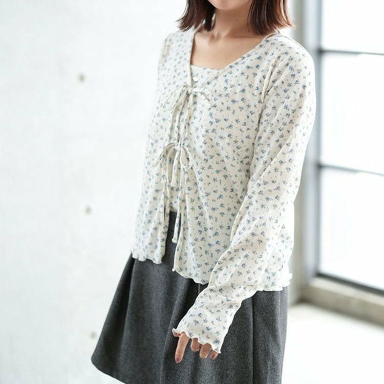 大きいサイズ レディース 小花柄メロウカーディガン＆キャミソール