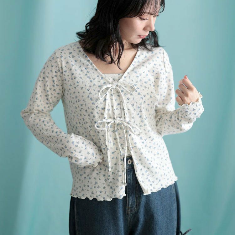 大きいサイズ レディース 小花柄メロウカーディガン＆キャミソール