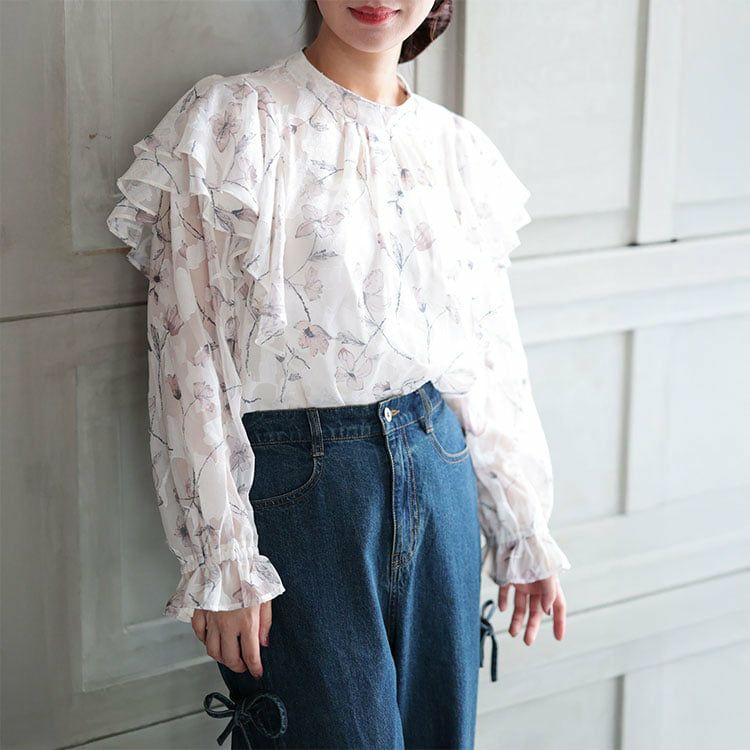 大きいサイズ レディース フラワージャガードシフォンブラウス