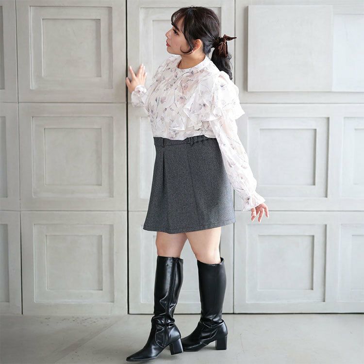 大きいサイズ レディース フラワージャガードシフォンブラウス