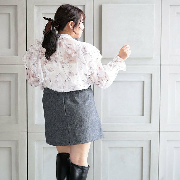 大きいサイズ レディース フラワージャガードシフォンブラウス