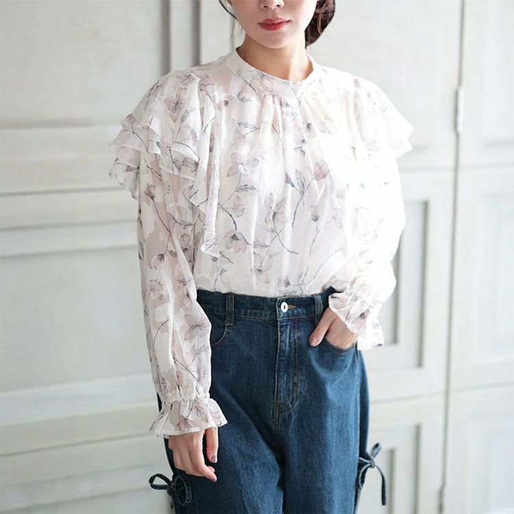 大きいサイズ レディース フラワージャガードシフォンブラウス