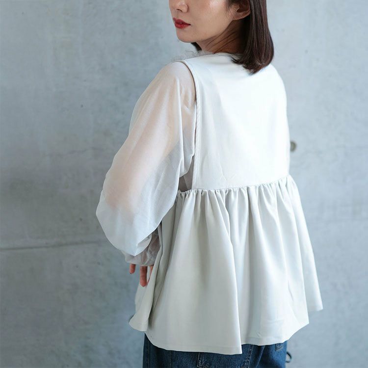 大きいサイズ レディース ペプラムベスト＆シアーブラウスセット