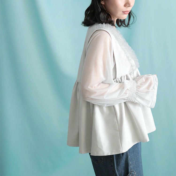 大きいサイズ レディース ペプラムベスト＆シアーブラウスセット