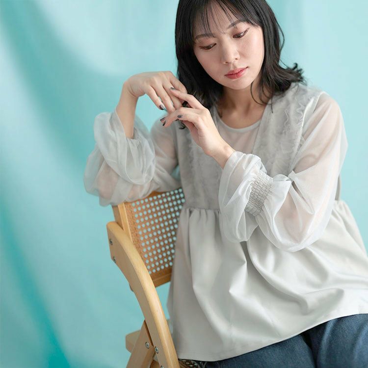 大きいサイズ レディース ペプラムベスト＆シアーブラウスセット