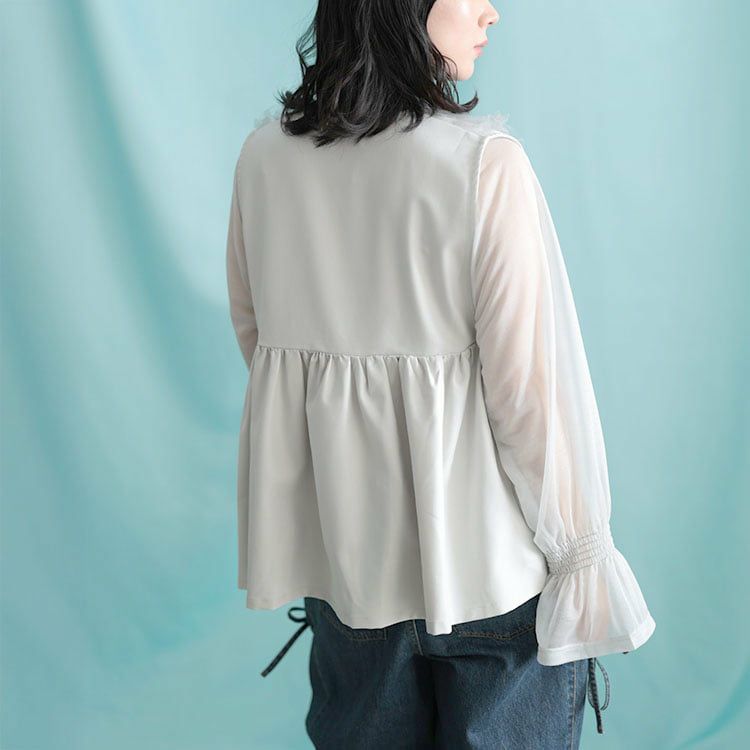 大きいサイズ レディース ペプラムベスト＆シアーブラウスセット