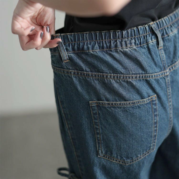 大きいサイズ レディース サイドリボンワイドデニムパンツ