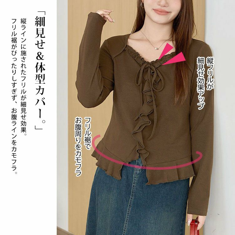 大きいサイズ レディース ハートネックフリルカットソー